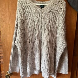 Rue21 Gray V-Neck Sweater with Cable Knit Design